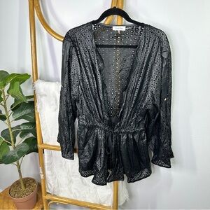 Calvin Klein Black Perforated Long Sleeve Tie Jacket sz 1X